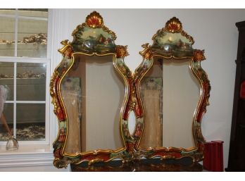 Absolutely Stunning Pair Of Hand Painted Victorian Style Mirrors From Stamford House Wreaking