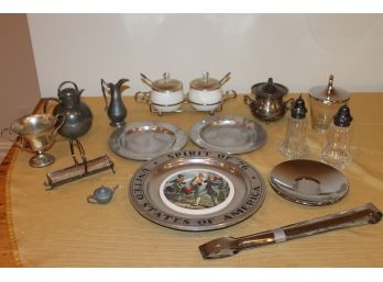 Grouping Of Pewter And Silver Plates And Houseware