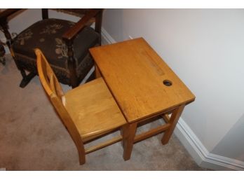 Vintage Child's School Desk And Chair