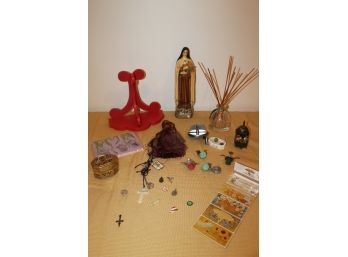 Grouping Of Miscellaneous Asian Themed Decor And Religious Figurine