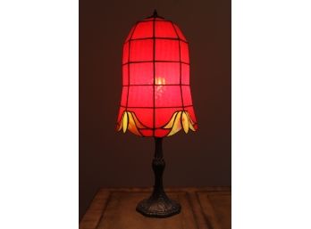 Tiffany Style Red Tulip Desk Or Table Lamp - Stands 28' Tall