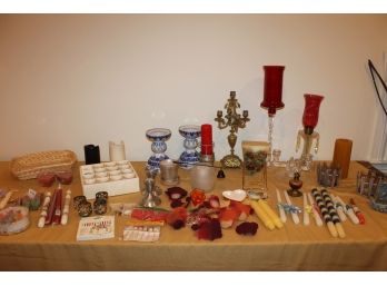 Large Grouping Of Candles, Candlesticks, Votives, Candle Holders, Etc.