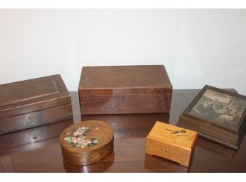 Collection Of 5 Wooden Jewelry/Wardrobe Boxes Metzels, Music Box By Schmid