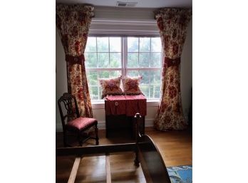 Custom Made Floral Print Queen Size Bed Skirt With Matching Curtains And Tiebacks