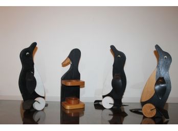 Lot Of 4 Hand Made Decorative Penguins And Duck - Stand 13' Tall