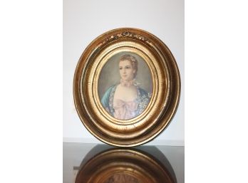 Antique Gilded Oval Frame With Lovely Print Of Victorian Women