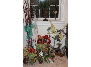 Large Lot Of Decorative Flowers, Pots, Vases Etc. - More Added Not Shown