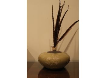 Unique Asian Inspired Decorative Vase With Feathers