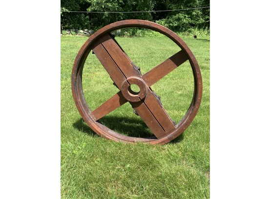 Huge Industrial Antique Wood Pulley Wheel
