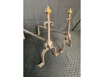 Small Wrought Iron & Brass  Andirons    A18