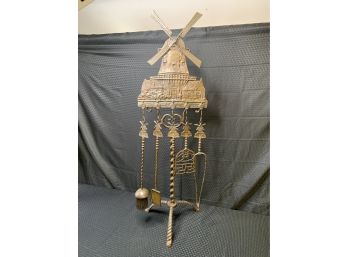 Massive Antique Bronze Windmill Fireplace Tool Set    F3