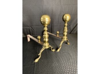 Brass  Cannonball Finial  Andirons    A17