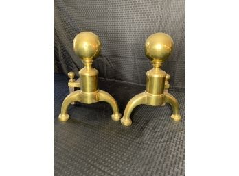 Small  Brass Cannonball  Andirons    A9