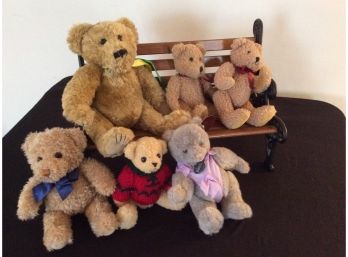 Solid Iron And Wood Doll Bench And Collectible Bears