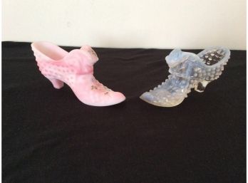 Fenton Glass Shoes , Pink One Signed