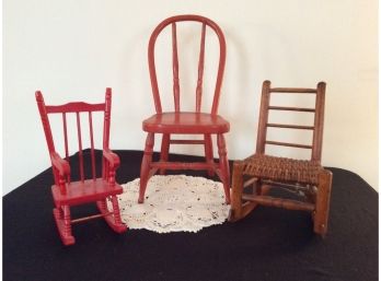 Lot Of 3 Solid Wood Doll Chairs