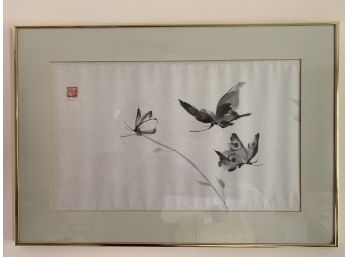 Chinese Brush Painting Of Butterflies By Elaine Hawie Chedister (American, 1935 - 2019)