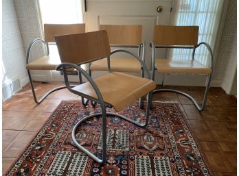 Set Of Four Contemporary Italian Made Wood And Metal Arm Chairs