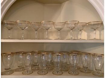 Vintage Stemware Group With Gold Rims