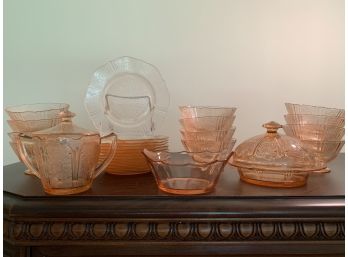 Pink Depression Glass Including Jeannette Cherry Blossom Butter And American Sweetheart, Fostoria Fairfax