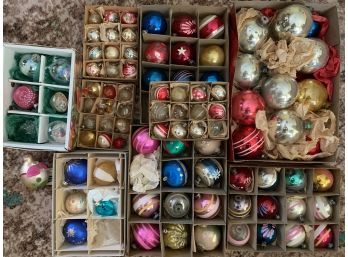 Over 90 Mostly Antique Glass Ornaments, Some Original Boxes