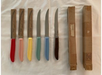 Set Of Six 1960's Quikut Fiesta Knives With Original Boxes