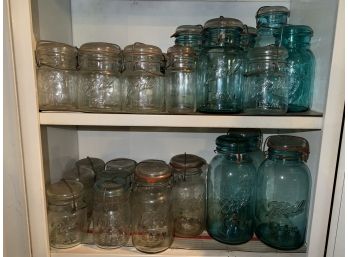 Large Group Of Antique Canning Jars With Glass Lids
