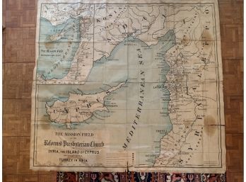 Vintage Cloth Map Of Presbyterian Mission Work In Middle East