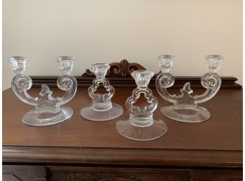 Two Pair Of Crystal Candle Holders