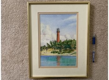 Original Watercolor Depicting A Lighthouse, Signed Apuzzo