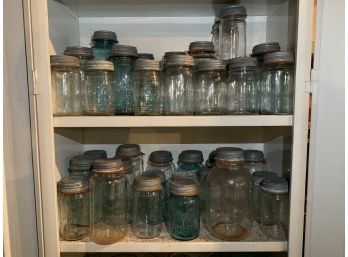 Huge Group Of Antique Canning Jars With Zinc Lids