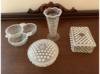 Group Of Vintage Moonstone Hob Knob Glassware