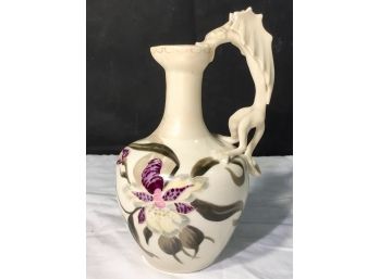 Floral Oil Pitcher With Gargoyle Handle