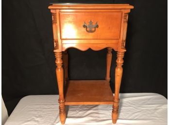 Single Drawer Two Tier Hardwood End Table With Glass Top