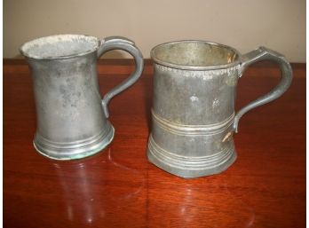 Two Antique Pewter Mugs W/ MANY Hallmarks - One Dated 1817 - BEAUTIFUL !