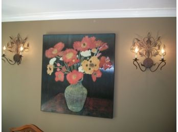 HUGE ! ROOM SIZE ! Large Floral Artwork - 'Flowers In Green Vase' - VERY LARGE !