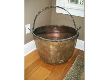 Fantastic Antique HUGE Brass & Iron  Apple Butter Pail - Great For Firewood Storage