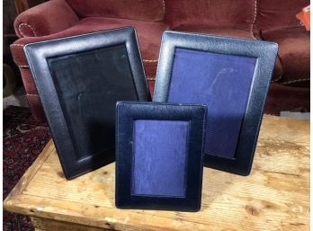 Three Incredible GHURKA Blue Leather Photo / Picrture Frames (Marley Hodgson)