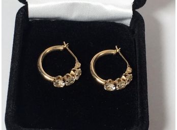 Beautiful 14kt Gold Earrings W/Crystal Clear CZ's  W/Gift Box