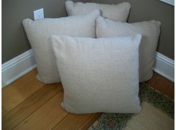 Four High Quality - Down Filled Pillows 18-1/2' Square - Beige Tweed Material