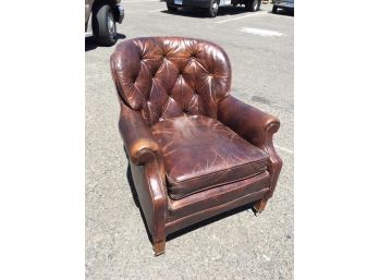 Beautiful Vintage Leather Club Chair 'Worn Just Right' W/Brass Casters