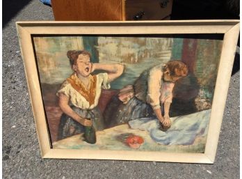 Antique Oil On Board - VERY Well Done 'Women Preparing Food' In Original Frame