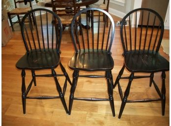 Set Of Three Painted & Lightly Distressed Black Kitchen Stools / High Chairs