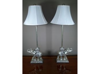 Fabulous Pair Of Elephant Lamps 'Silver Gilt' Finish W/Shades (Paid $129 Each)