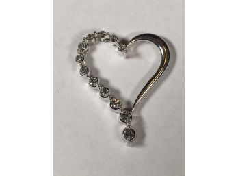 Gorgeous 14kt White Gold Heart Pendant W/Diamonds - W/Gift Box