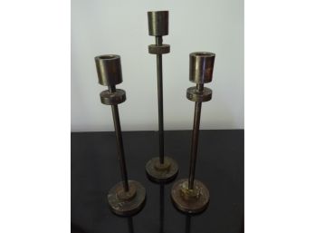 Mid Century Modern Trio Of Bronze Candle Holders