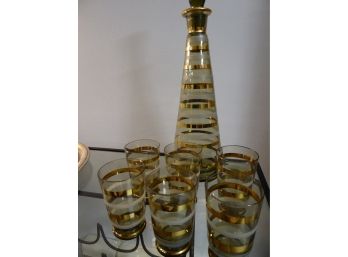 Mid Century Modern Decanter And Six Glasses