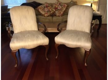 Pair Of Hardwood Arm Upholstered Chairs