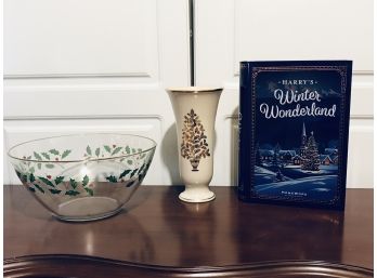 Christmas Candles, Vase And Bowl