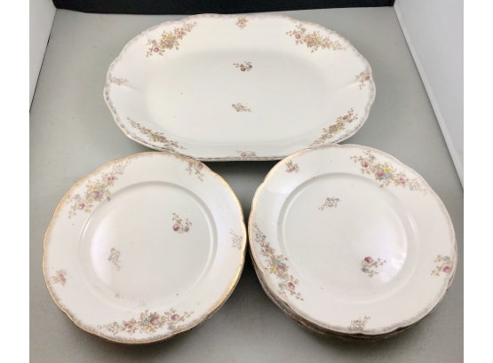 Royal Vitreous Porcelain Serving Dish And Dinner Plates (8) - Made In England